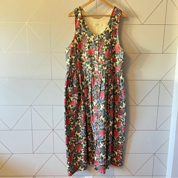 Vintage CarolArt Designs 100% Cotton Floral Garden Midi Dress - Picture 2 of 10